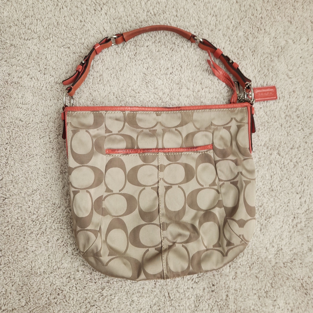 Coach Signature Beige and Red Shoulder Bag